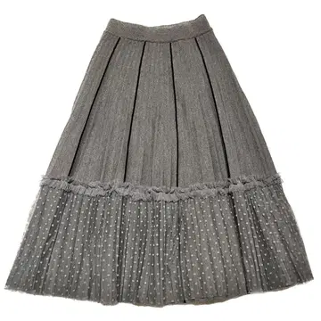 롱 스커트 플리츠 스커트 도트 무늬 샤샤 스커트 그레이