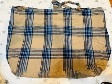 ichiAntiquites LINEN TARTAN CHECK BAG