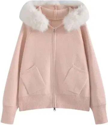 SHEIN 퍼 후드티 니트 후드티 니트 가디건 L 핑크