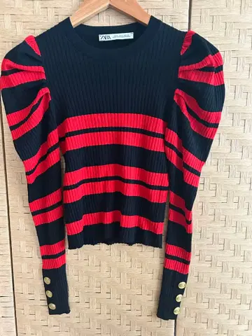 ZARA 자라 패스 프리브 보더 니트 골드 버튼