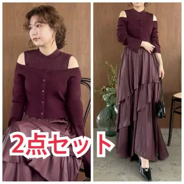 FRAI.ID 아시메 캉캉 스커트 콤비 니트 원피스 + 가디건