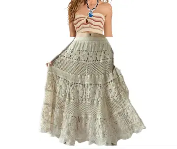 모아나풍 코디 3종 세트 튜브탑 스커트 목걸이 레이스 니트 바다