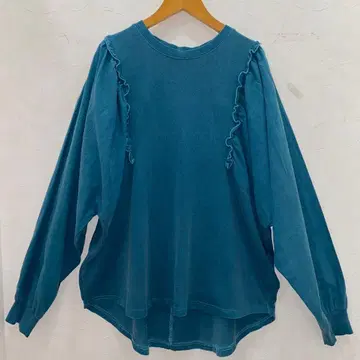 루필리안 피그먼트 가공 프릴 소매 이소재 긴팔 T셔츠 상의 새상품