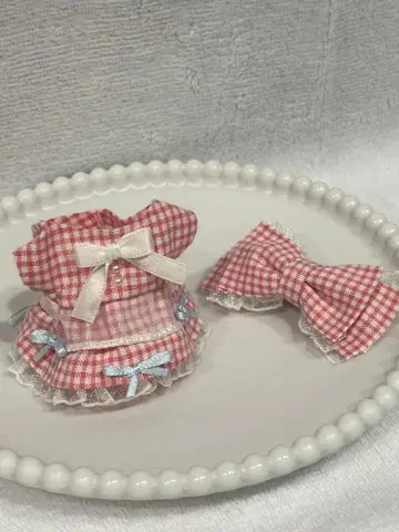 인형 옷 (10cm~11cm) 핑크 x 깅엄 체크