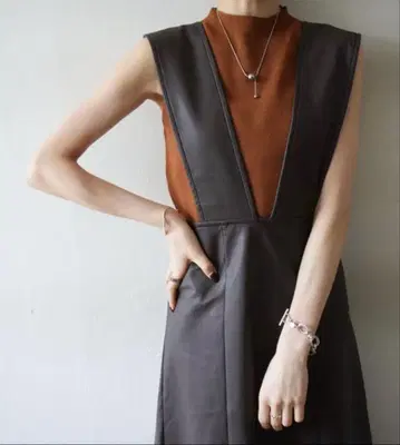 lumier 가죽 오버롤 스커트 브라운 컨디션 최상!