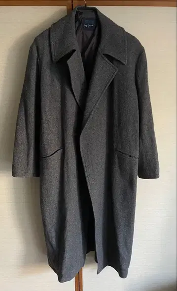 요지 야마모토 그레이 울 오버 사이즈 롱 코트