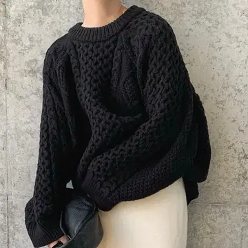 select MOCA by son 빈티지 스타일 케이블 니트 블랙