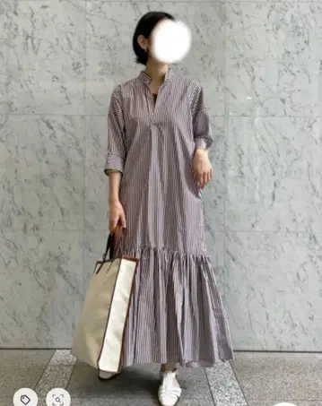 MACPHEE 마카피 코튼 브로드 스트라이프 티어드 원피스