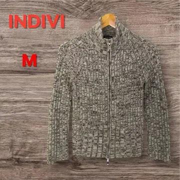 INDIVI 인디비 리브 편직 두꺼운 니트 스웨터 그레이 브라운 M