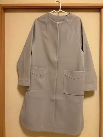 Style Ravie 롱 코트 프론트 오픈 포켓 부착 그레이