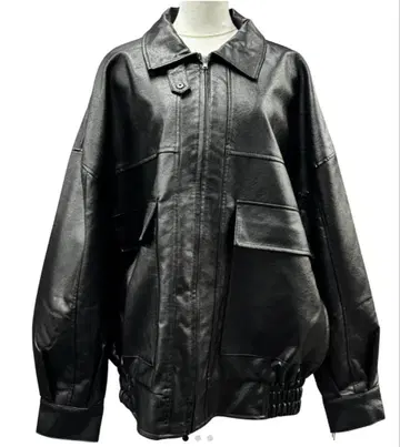 조네코 채널 새상품 밑단 조임 오버 사이즈 인조 가죽 블루종