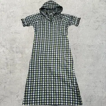 핑크하우스 맥시 길이 원피스 피코 프릴 곰 체크 로고 자수 L 상당