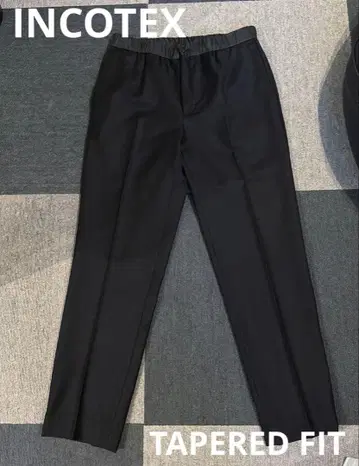 INCOTEX TAPERED FIT 블랙 슬랙스 허리밴딩 팬츠