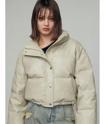 EMODA 인조 가죽 숏 다운 자켓