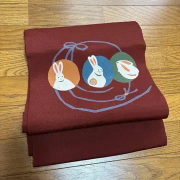 나고야 오비 크레이프 원단 순수 실크 토끼 크림슨 컬러