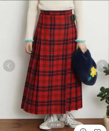 차일드우먼 타탄 체크 퀼트 스커트 사이즈 36 빨간색