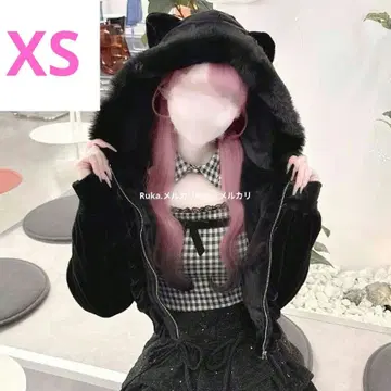 허니뮤우 비쥬 장식 고양이 귀 보들보들 후드티 SCC0470M 블랙