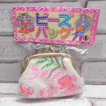 쇼와 레트로 비즈 지갑 가마구치 지갑 비즈 백 팬시 굿즈 화이트