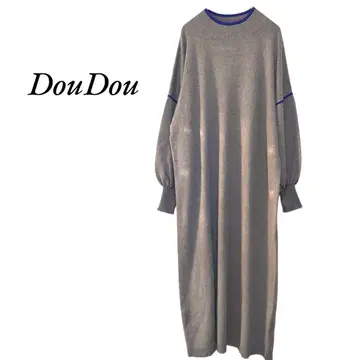DouDou 배색 니트 원피스 그레이