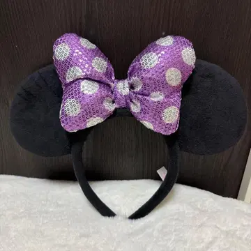 디즈니 미니 머리띠 도트 리본 보라색 스팽글