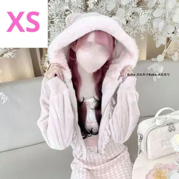 허니뮤우 비쥬 달린 고양이 귀 복슬복슬 후드티 SCC0470M 핑크 XS