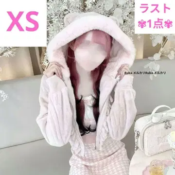 허니뮤우 비쥬 달린 고양이 귀 복슬복슬 후드티 SCC0470M 핑크 XS