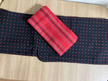 울 기모노와 반폭 오비 세트