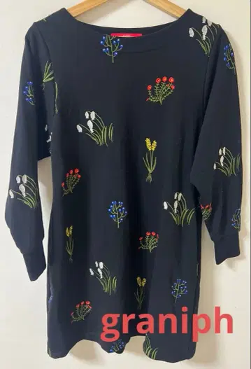 꽃무늬 자수 보트넥 7부 소매 롱 트레이닝복