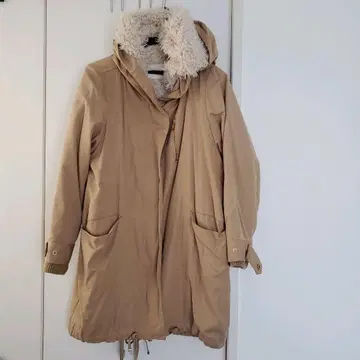 지나시스 베이지 후드 부착 모즈 코트 JEANASIS 프리 사이즈