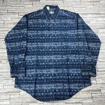 90s L.L.Bean 샤모아 셔츠 올 패턴 네이티브 무늬 네이비