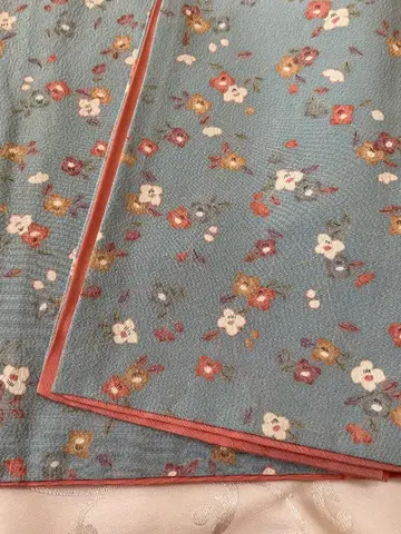 코몬 기모노 순수 실크 스카이블루 미니 꽃무늬