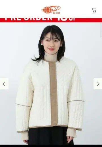 [ BEAMSHEART ] 파이핑 퀼팅 블루종 아이보리