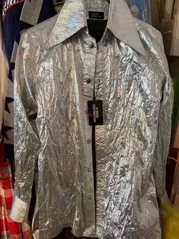 90년대 A ZONE by 신&컴퍼니 실버 주름 가공 긴팔 셔츠 새상품