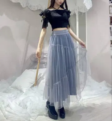 EATME 비대칭 캉캉 스커트 블루