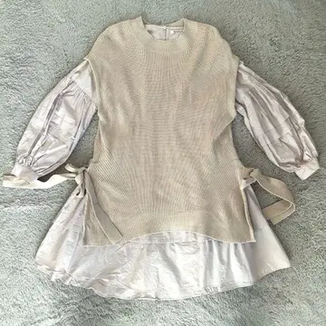 SNIDEL 스나이델 오버 베스트 니트 레이어드 풀오버 핑크 베이지