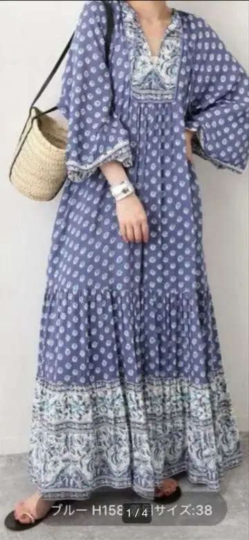 네이비 꽃무늬 맥시 원피스 사이즈 38