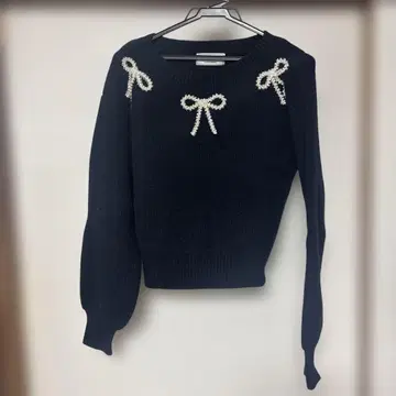 네이비 펄 리본 포함 스웨터 M