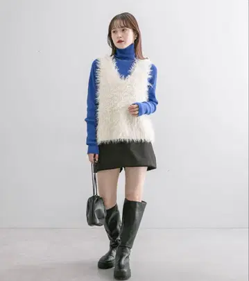 샤기 니트 베스트 아이보리