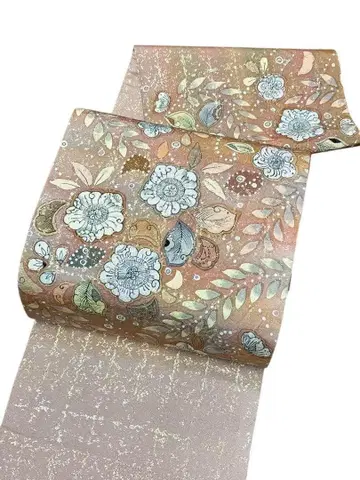 A43 츠지 가 꽃 새상품급 후쿠로 오비 낙관 금박 순수 실크