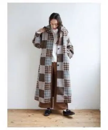 새상품급 미토 나츠메 콜라보 패치워크 체크 발마칸 코트 F 벨트 포함