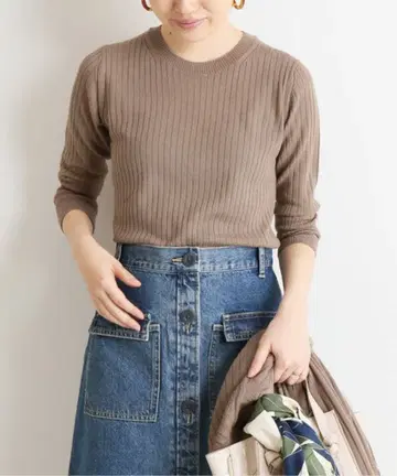 거의 새상품 SLOBE IENA 울 하이 게이지 리브 크루넥 풀오버