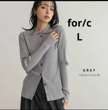 for/c 가디건 칼라 라메 니트 폴로 니트 리브 L
