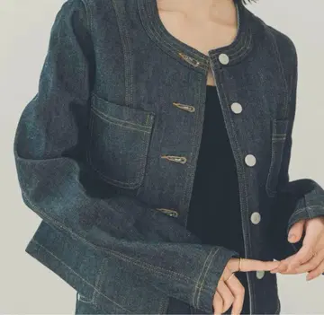 anuans 다크 데님 노카라 자켓