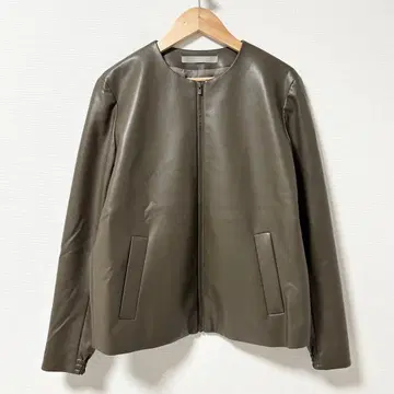 띠어리 럭스 노카라 가죽 자켓 브라운 베이지 38