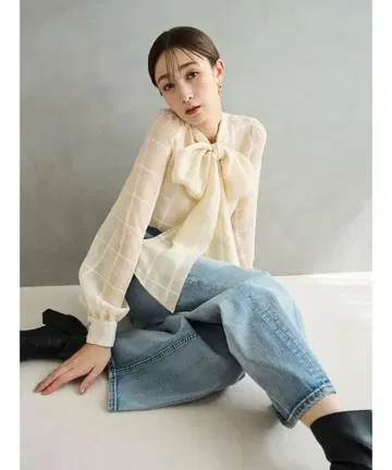 택 포함 새상품 FRAY I.D 하이웨스트 센터 프레스 와이드 데님