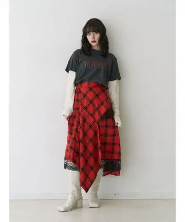 아지메 헤무 스커트 레드 체크