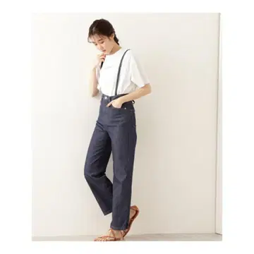 내추럴 뷰티 베이직 레이스업 데님 팬츠 서스펜더 포함 무지 S