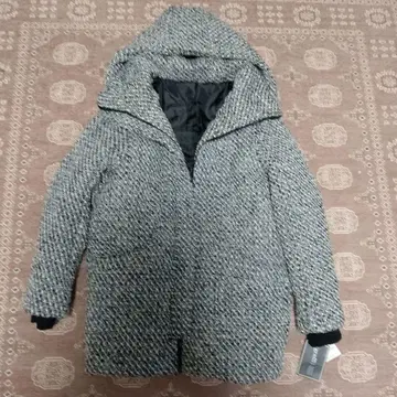 [ 새상품 ] 화이트 블랙 트위드 후드 부착 코트