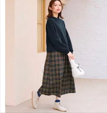 미사용 네이비 긴팔 티셔츠 체크 무늬 원피스 XL