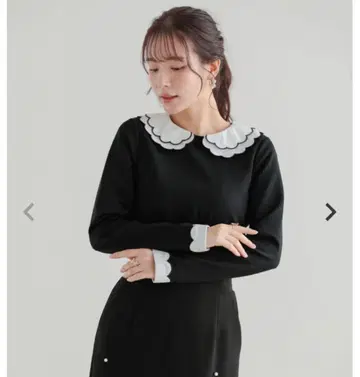 핏모어 완판 자수 더블 칼라 레이어드 롱 슬리브 상의